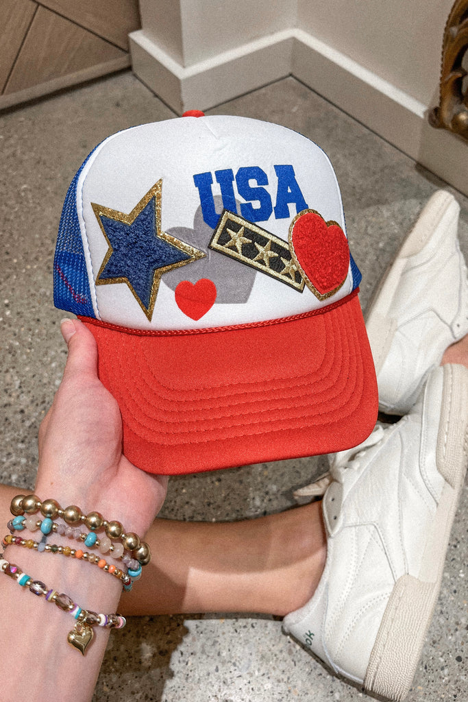 Patriotic Star Patch Trucker Hat - BluePeppermint Boutique