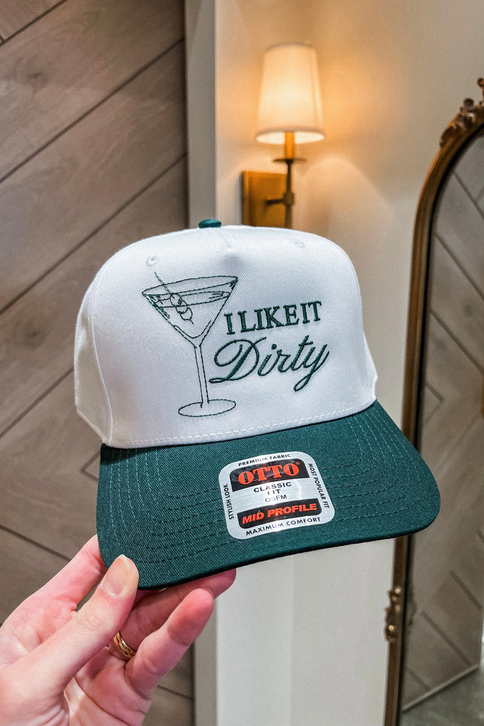 I Like It Dirty Baseball Hat-White/Green - BluePeppermint Boutique