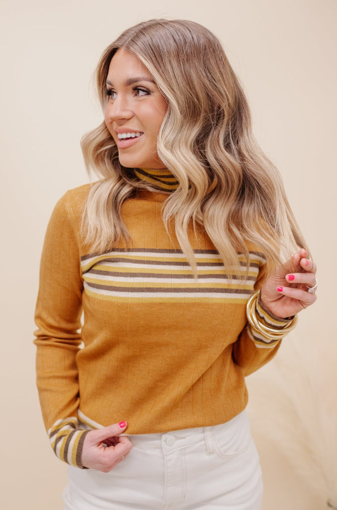 Fire Striped Turtleneck Sweater - BluePeppermint Boutique
