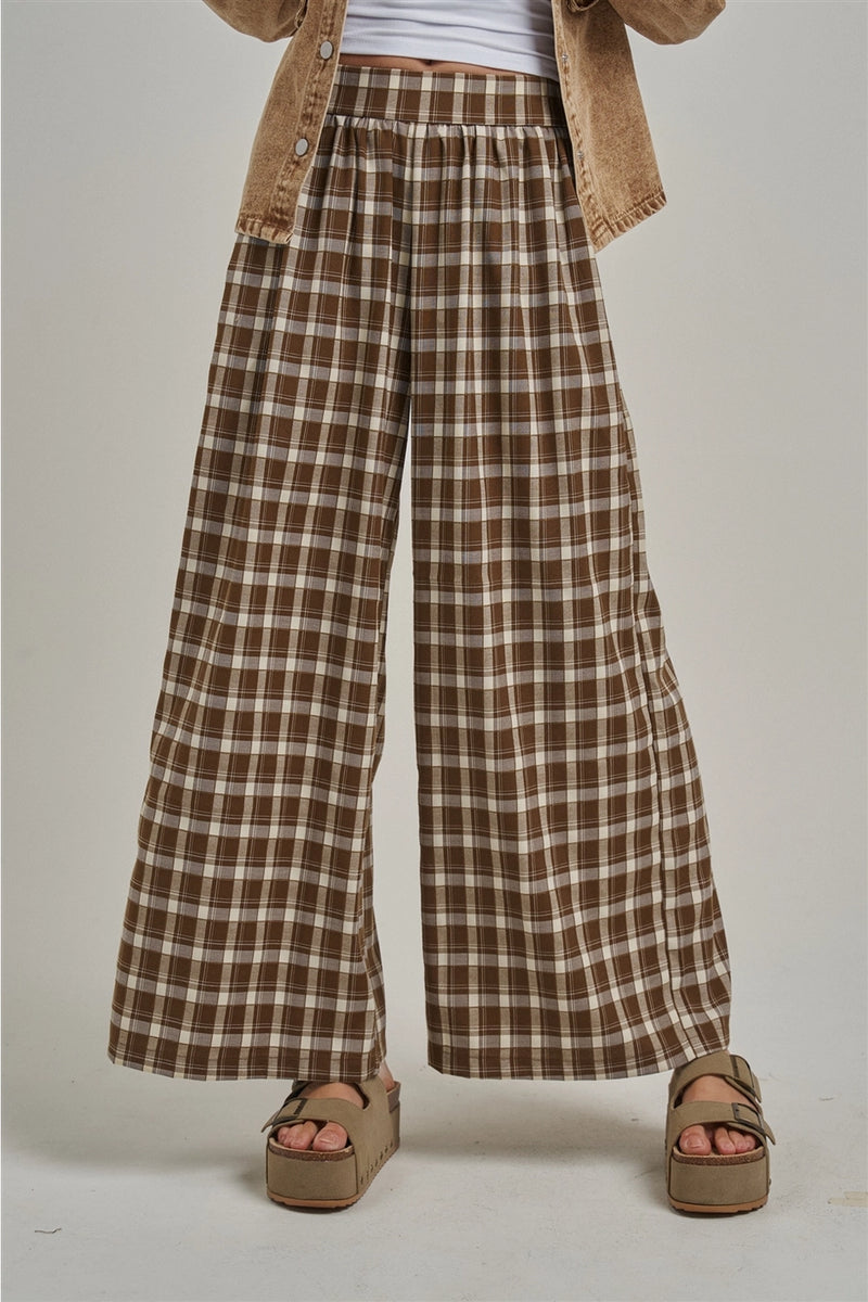 Mesa Western Plaid Checker Boho Pants - Brown Combo