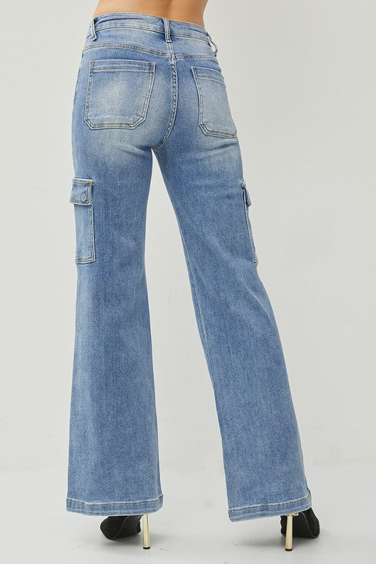 Sonic High Rise Wide Cargo Jeans - BluePeppermint Boutique