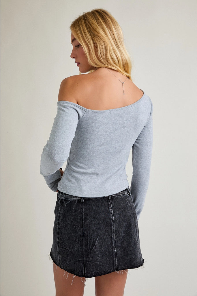Gia Off the Shoulder Long Sleeve - Heather Grey - BluePeppermint Boutique