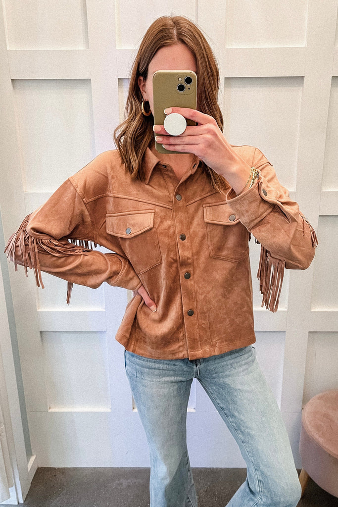 Desert Suede Button Down - BluePeppermint Boutique