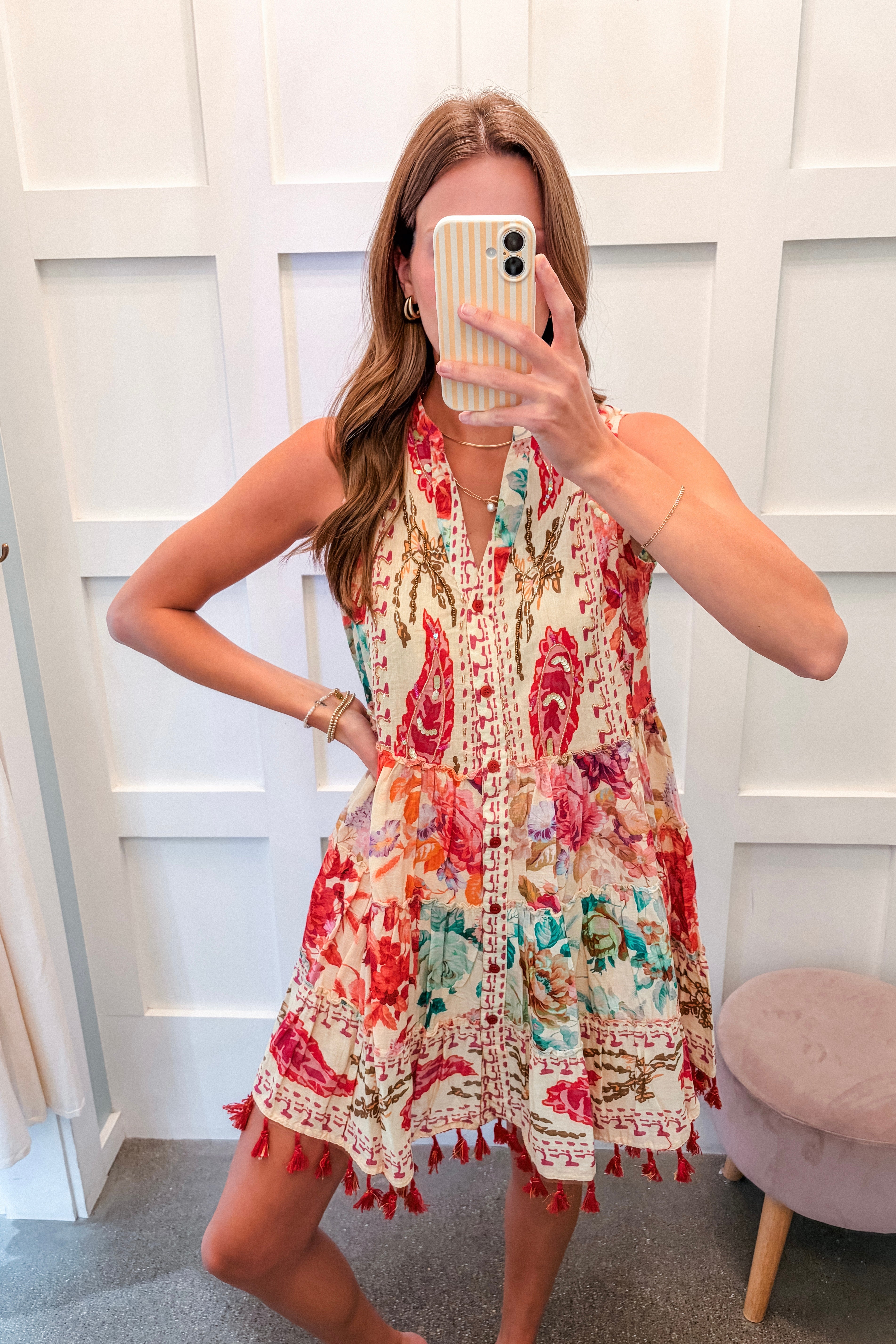 Wildflower Tassel Bead Cotton Dress