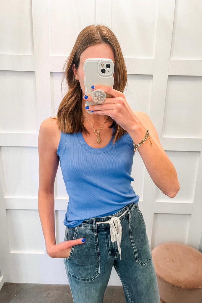 Z Supply Sirena Rib Tank - Blue - BluePeppermint Boutique