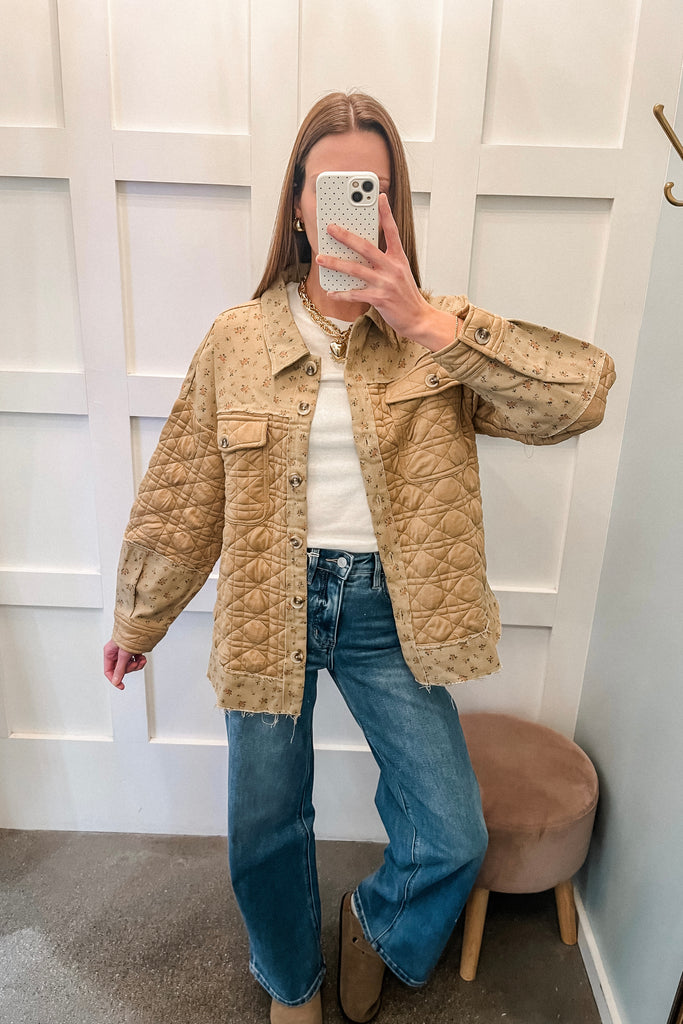 brown floral quilted jacket