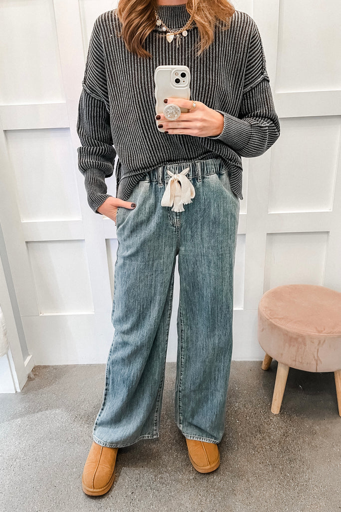 drawstring denim pants