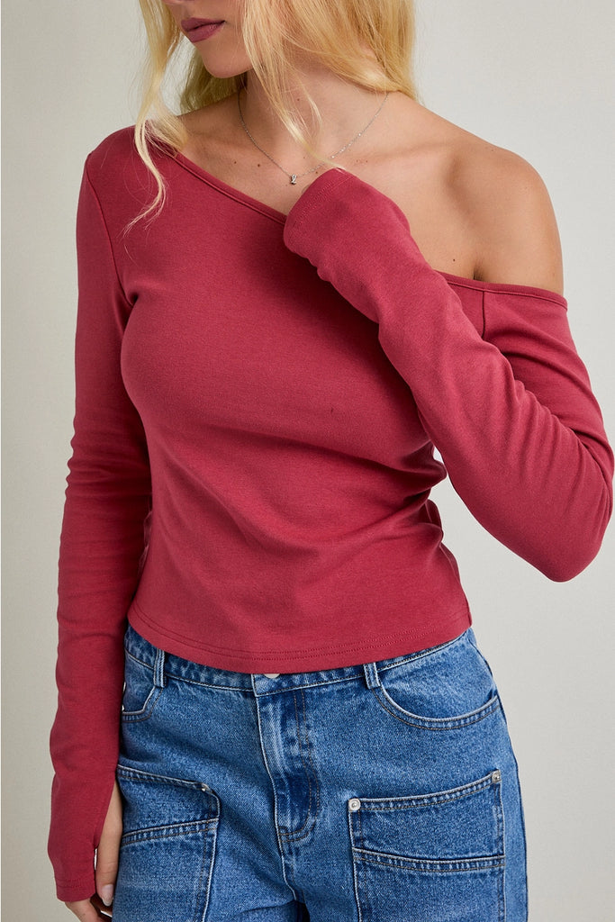 Gia Off the Shoulder Long Sleeve - Dusty Rose - BluePeppermint Boutique