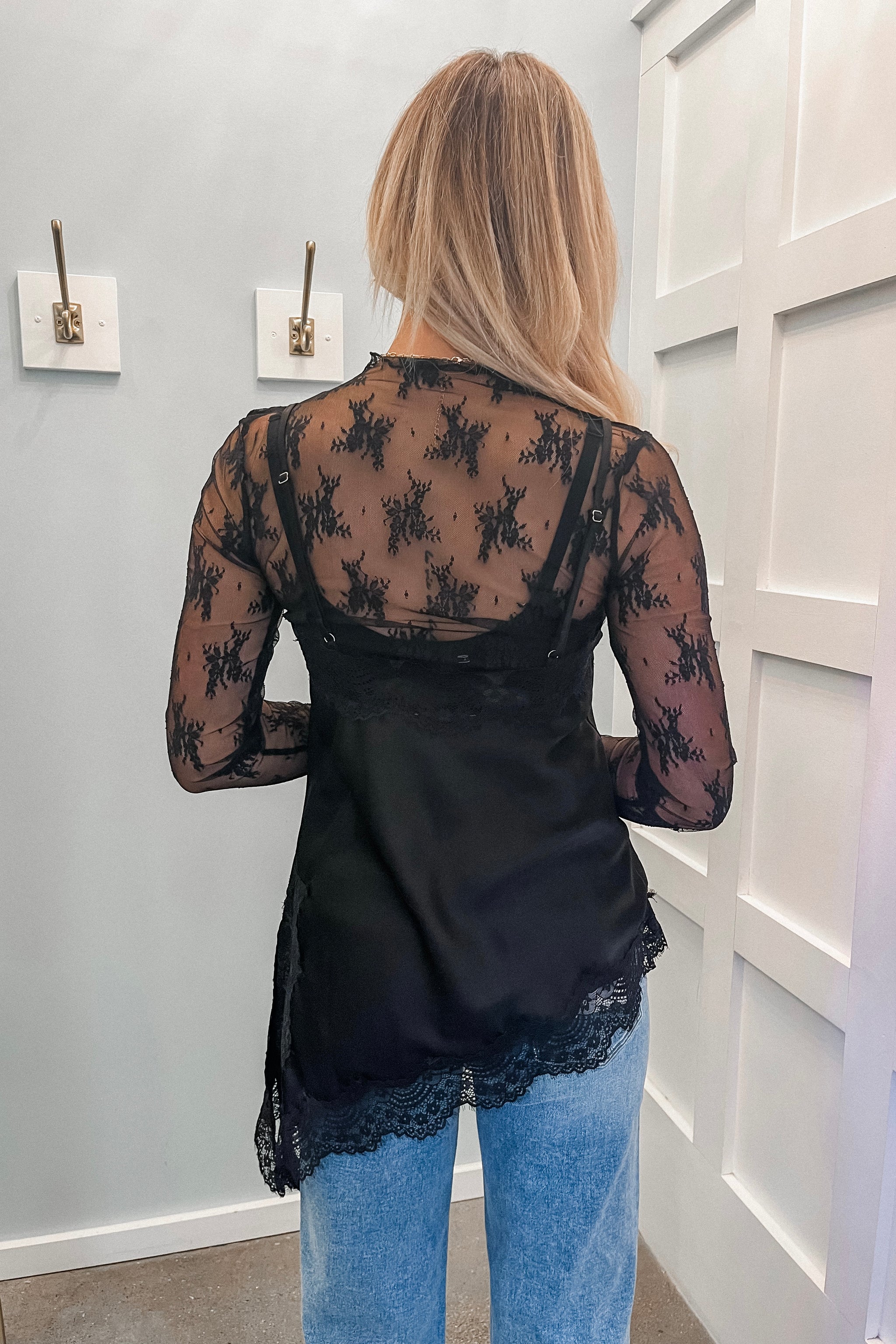 Date Night Lace Cami - Black | Satin Asymmetrical Tank