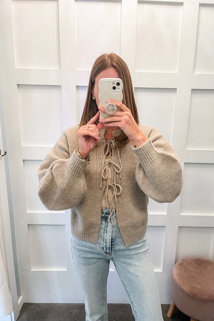 Macchiato Tie Sweater - BluePeppermint Boutique