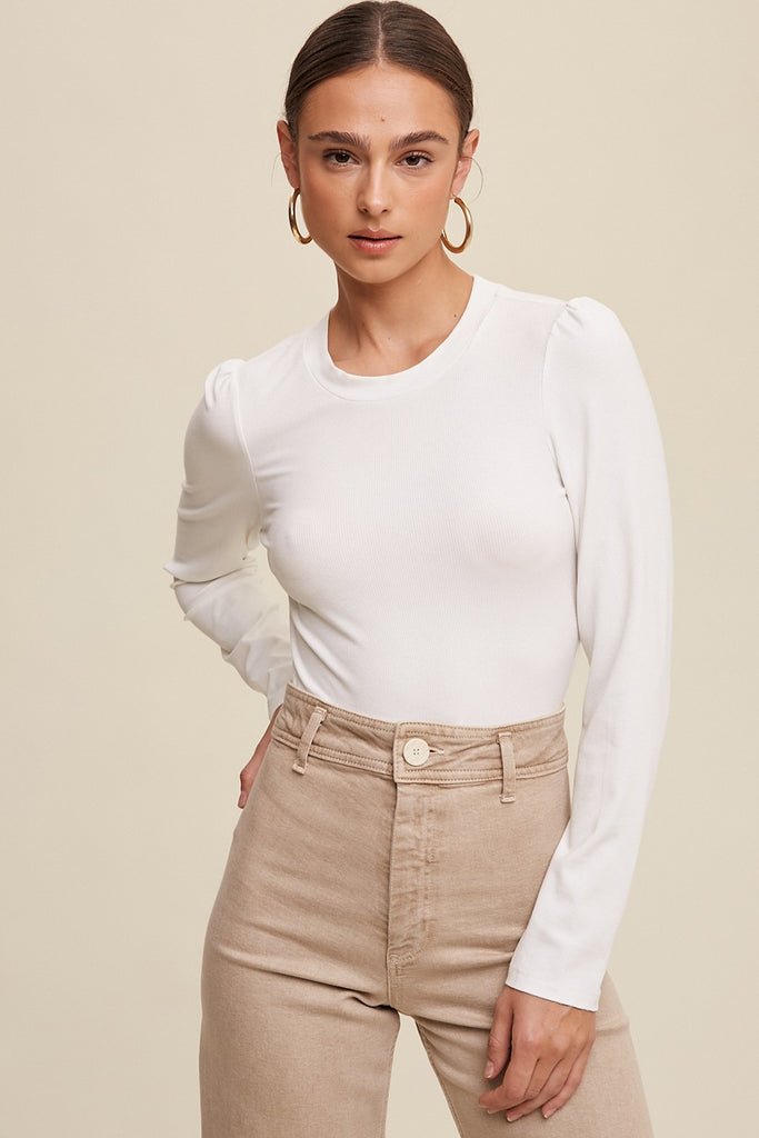 Vogel Ribbed Fitted Top-Cream - BluePeppermint Boutique