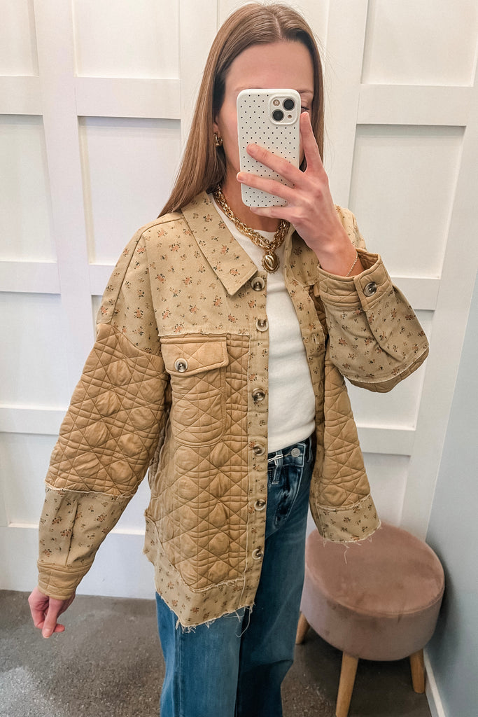 brown floral quilted jacket