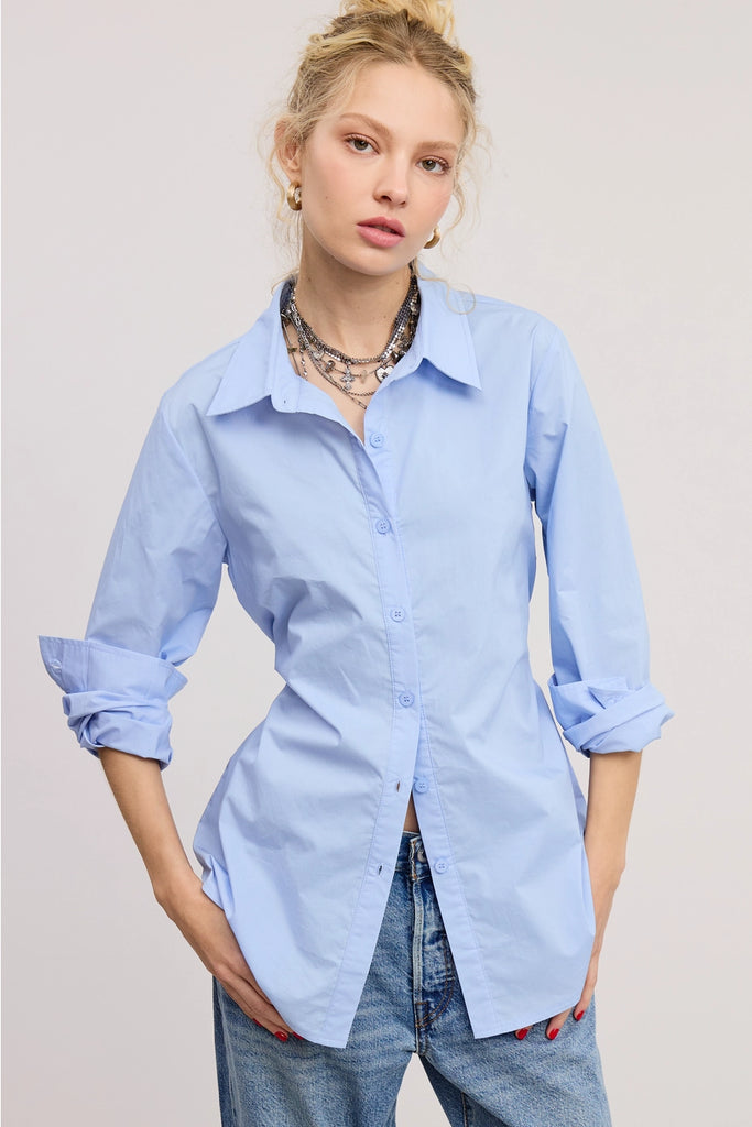 Vandy Tie Back Shirt - Blue - BluePeppermint Boutique