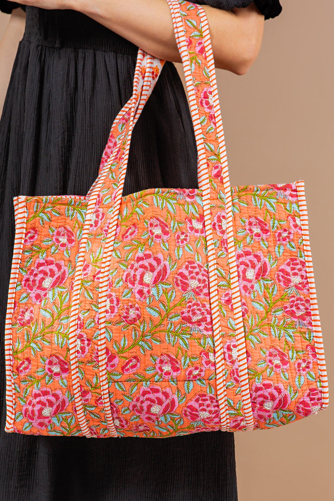 Orange/Pink Floral Reversible Bag - BluePeppermint Boutique