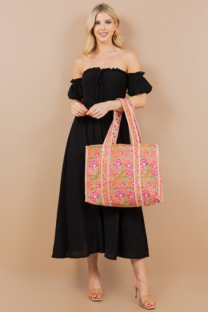 Orange/Pink Floral Reversible Bag - BluePeppermint Boutique