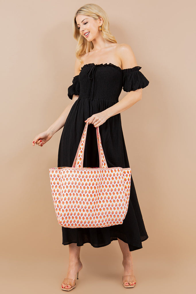 Orange/Pink Floral Reversible Bag - BluePeppermint Boutique