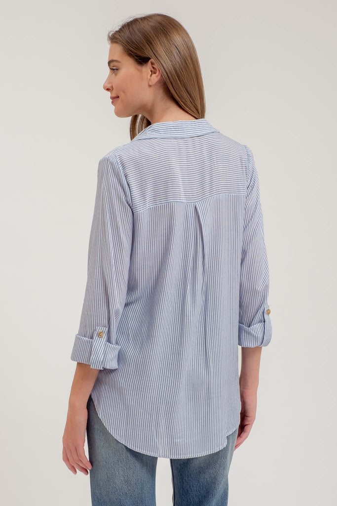 Westside Striped Button Down - Navy - BluePeppermint Boutique