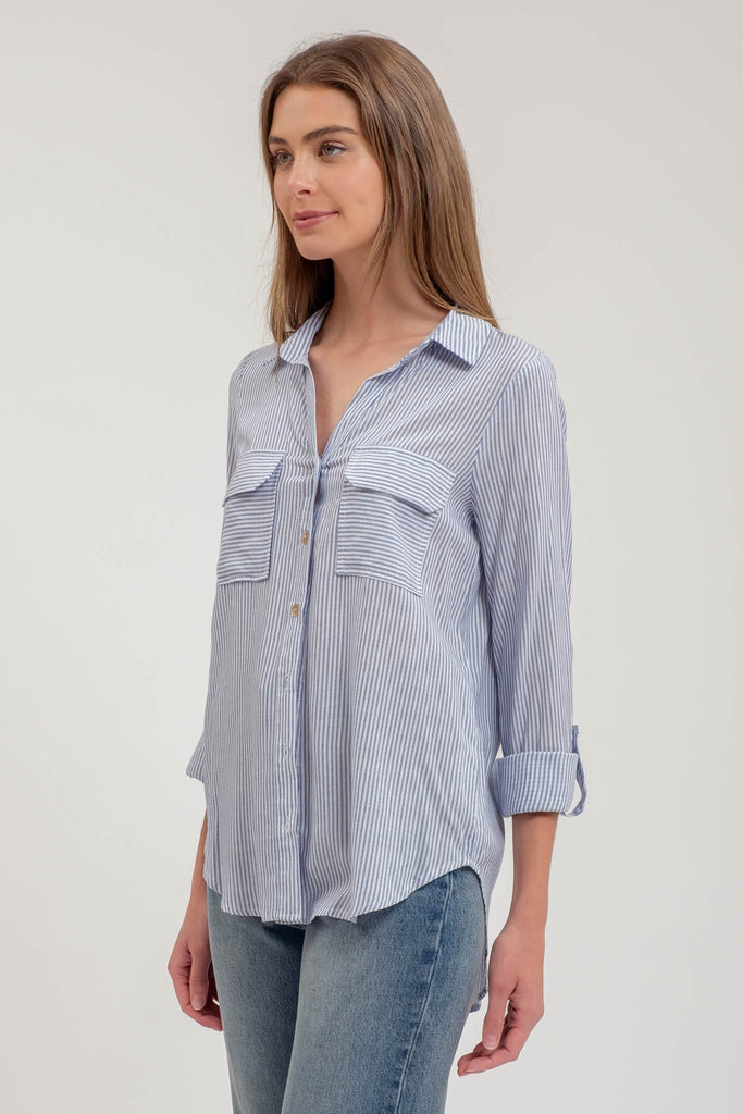 Westside Striped Button Down - Navy - BluePeppermint Boutique