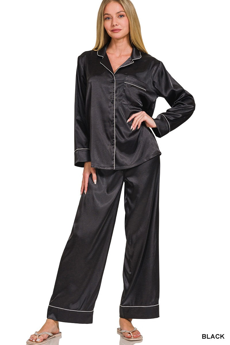 Slumber Satin Pajama Set Black-FINAL SALE1
