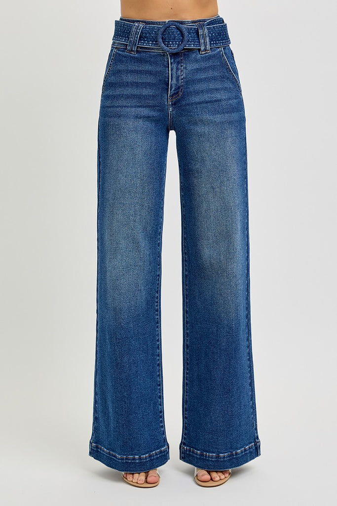 Risen | y2k Tummy Control Belted Jeans - BluePeppermint Boutique