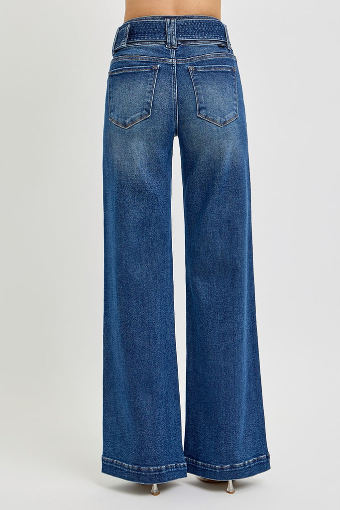 Risen | y2k Tummy Control Belted Jeans - BluePeppermint Boutique