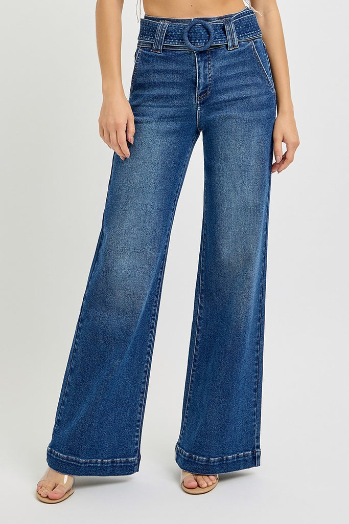 Risen | y2k Tummy Control Belted Jeans - BluePeppermint Boutique