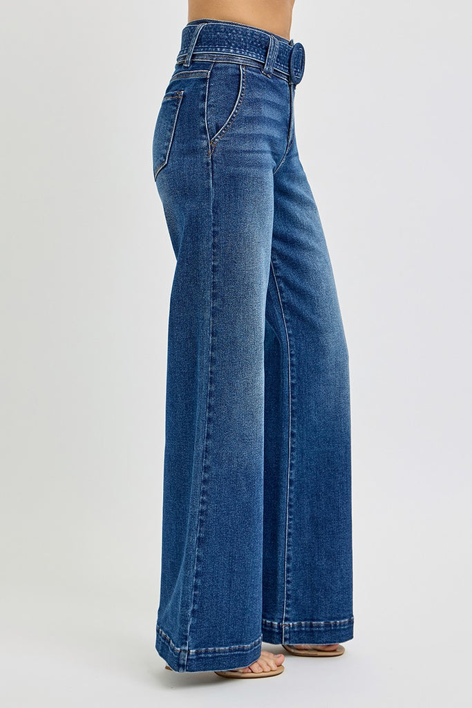 Risen | y2k Tummy Control Belted Jeans - BluePeppermint Boutique