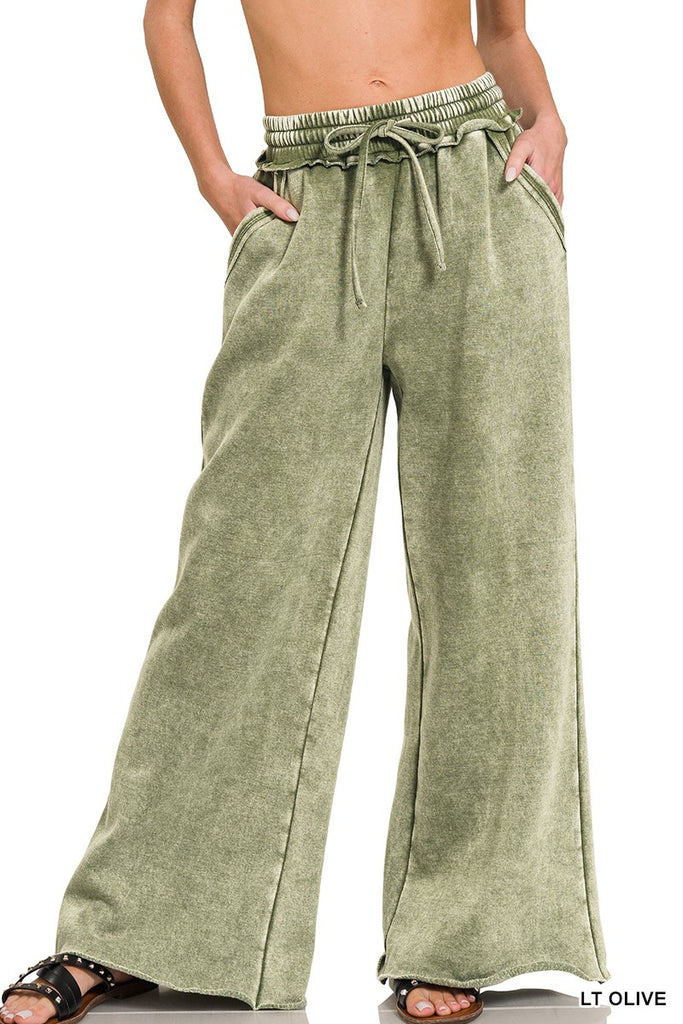Arlo Acid Wash Palazzo Sweatpants - BluePeppermint Boutique