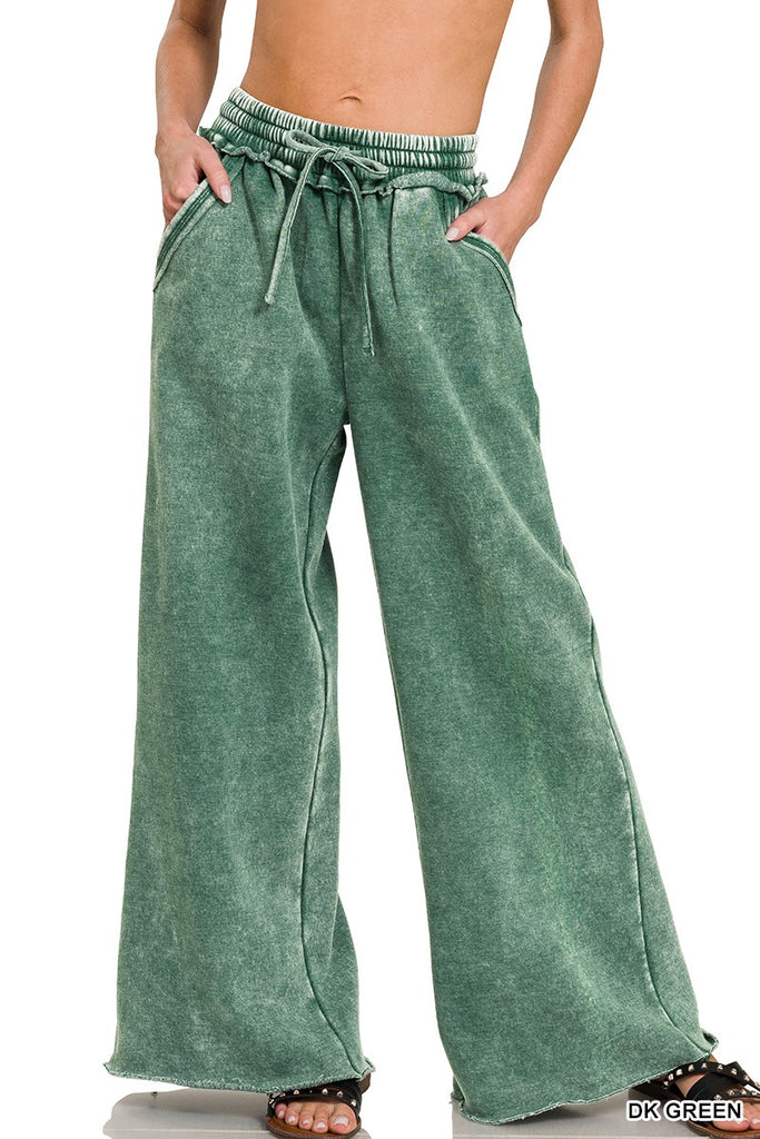 Arlo Acid Wash Palazzo Sweatpants - BluePeppermint Boutique