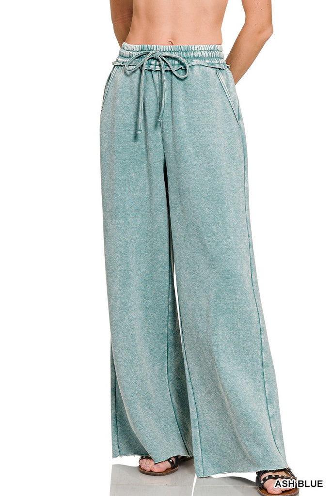 Arlo Acid Wash Palazzo Sweatpants - BluePeppermint Boutique