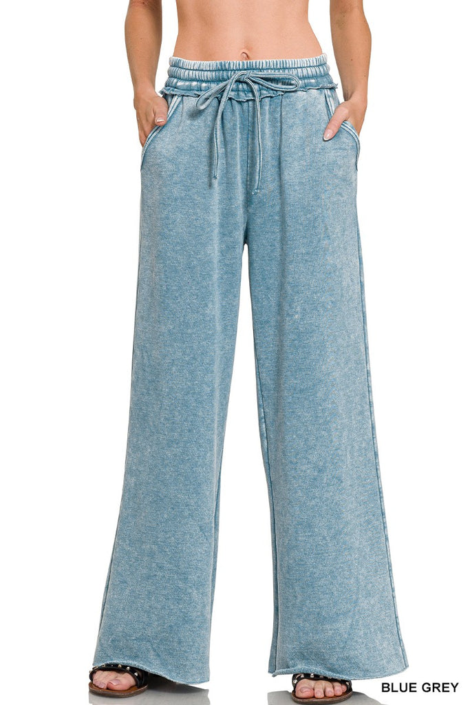 Arlo Acid Wash Palazzo Sweatpants - BluePeppermint Boutique