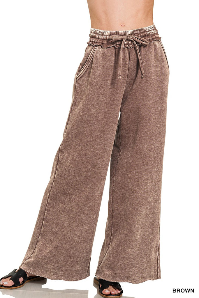 Arlo Acid Wash Palazzo Sweatpants - BluePeppermint Boutique