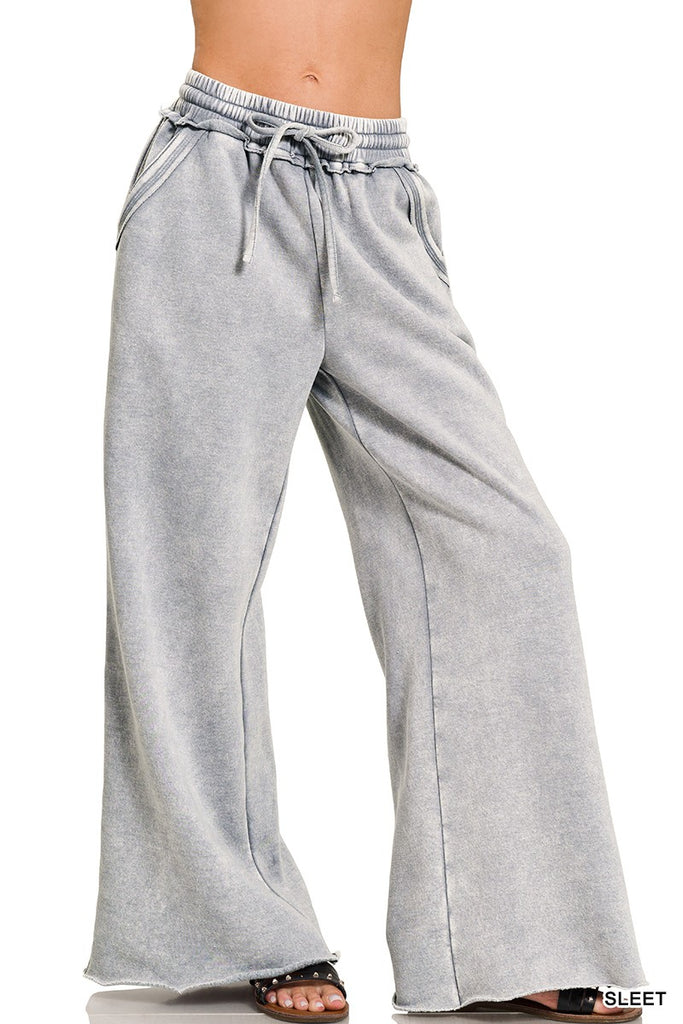 Arlo Acid Wash Palazzo Sweatpants - BluePeppermint Boutique