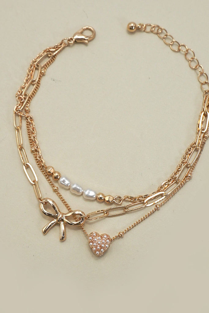 Bow/Pearl Layered Bracelet - BluePeppermint Boutique