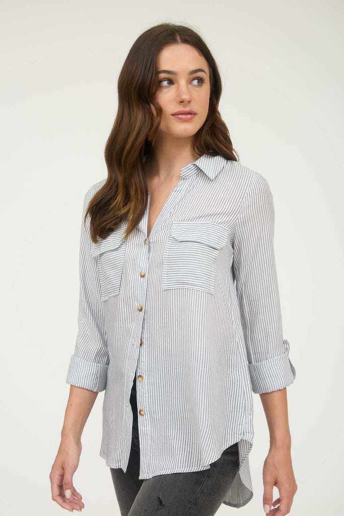 Westside Striped Button Down - Black - BluePeppermint Boutique