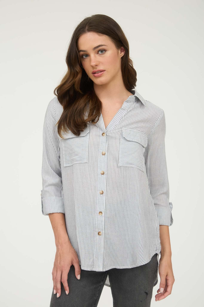 Westside Striped Button Down - Black - BluePeppermint Boutique