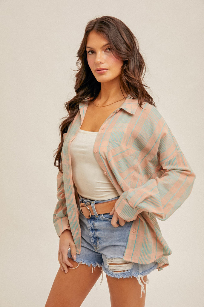 Backroad Oversized Button Down - BluePeppermint Boutique