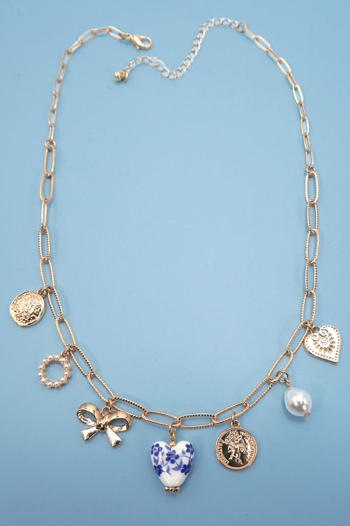 Blue Ceramic Charm Neckace - BluePeppermint Boutique