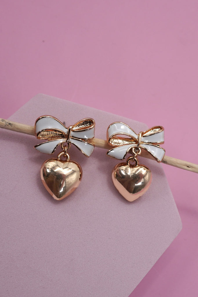 Bow Heart Drop Earrings - BluePeppermint Boutique