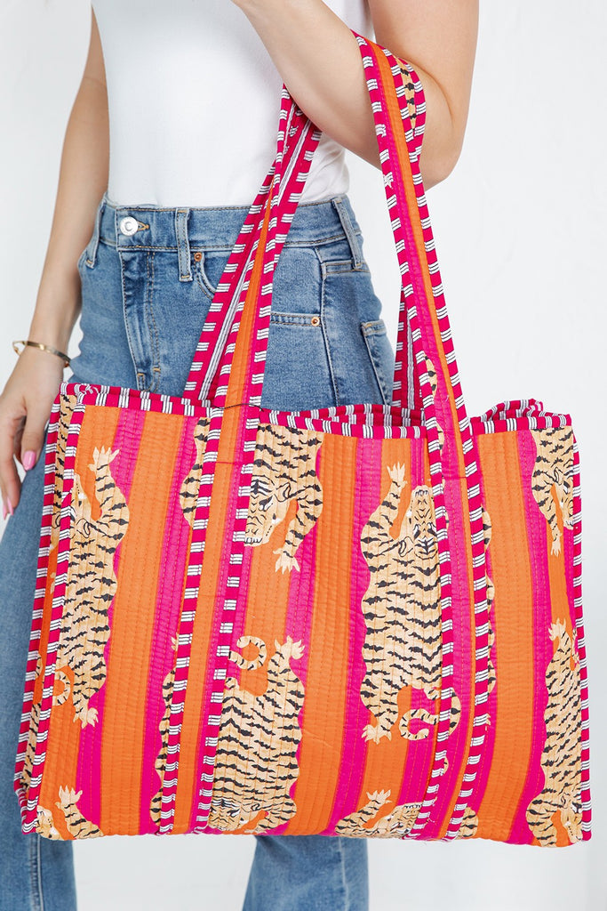 Reversible Tiger Tote Bag - Orange - BluePeppermint Boutique