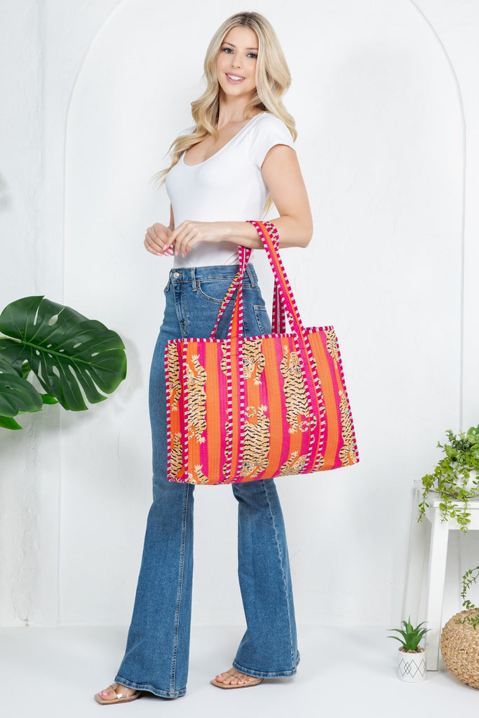 Reversible Tiger Tote Bag - Orange - BluePeppermint Boutique