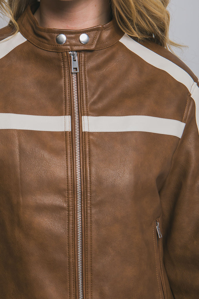 Burnout Striped Faux Leather Jacket - BluePeppermint Boutique