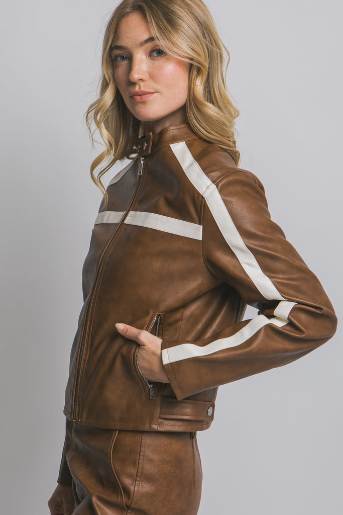 Burnout Striped Faux Leather Jacket - BluePeppermint Boutique
