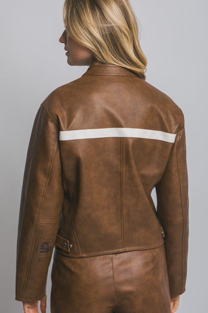 Burnout Striped Faux Leather Jacket - BluePeppermint Boutique