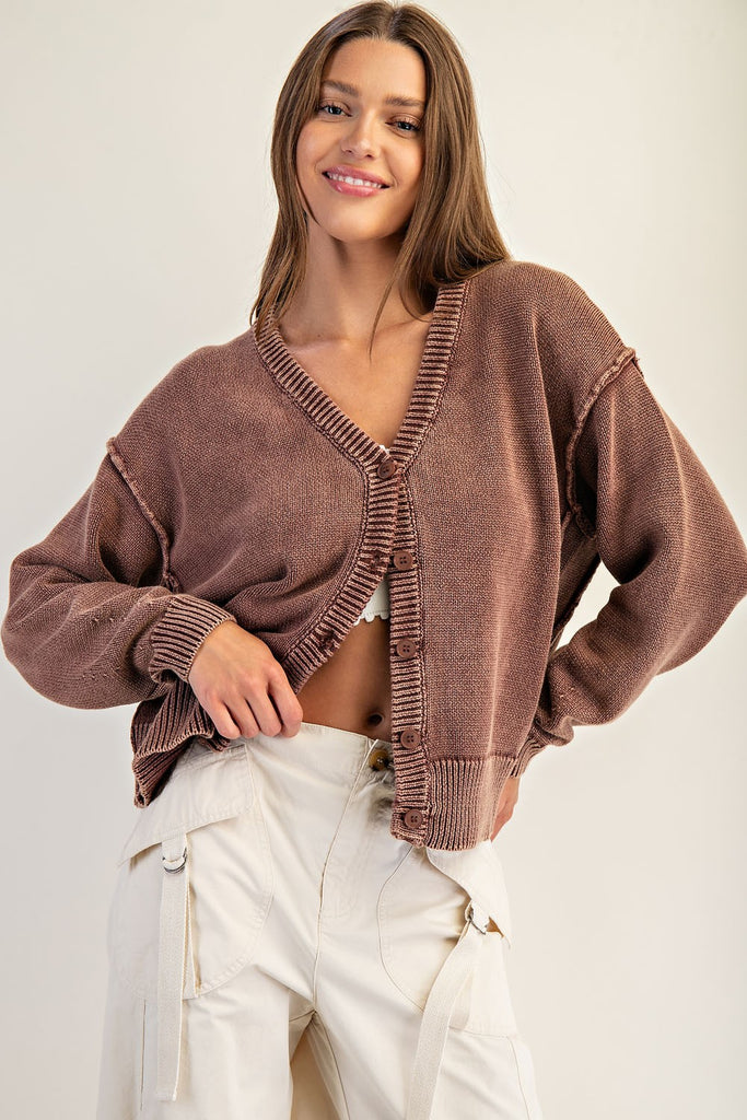 Chill Sunday Cardigan - Coffee - BluePeppermint Boutique