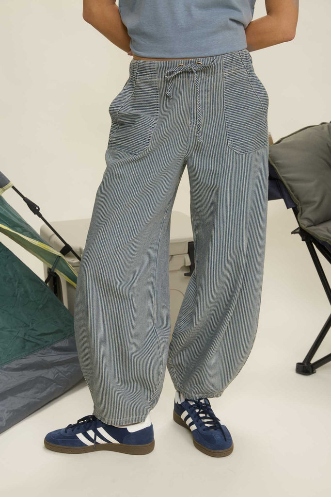 Dean Striped Barrel Pants - BluePeppermint Boutique