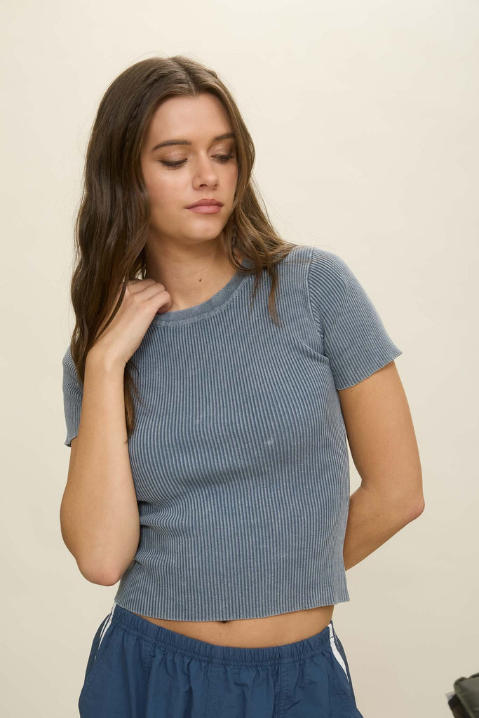 Blues Ribbed Tee - BluePeppermint Boutique
