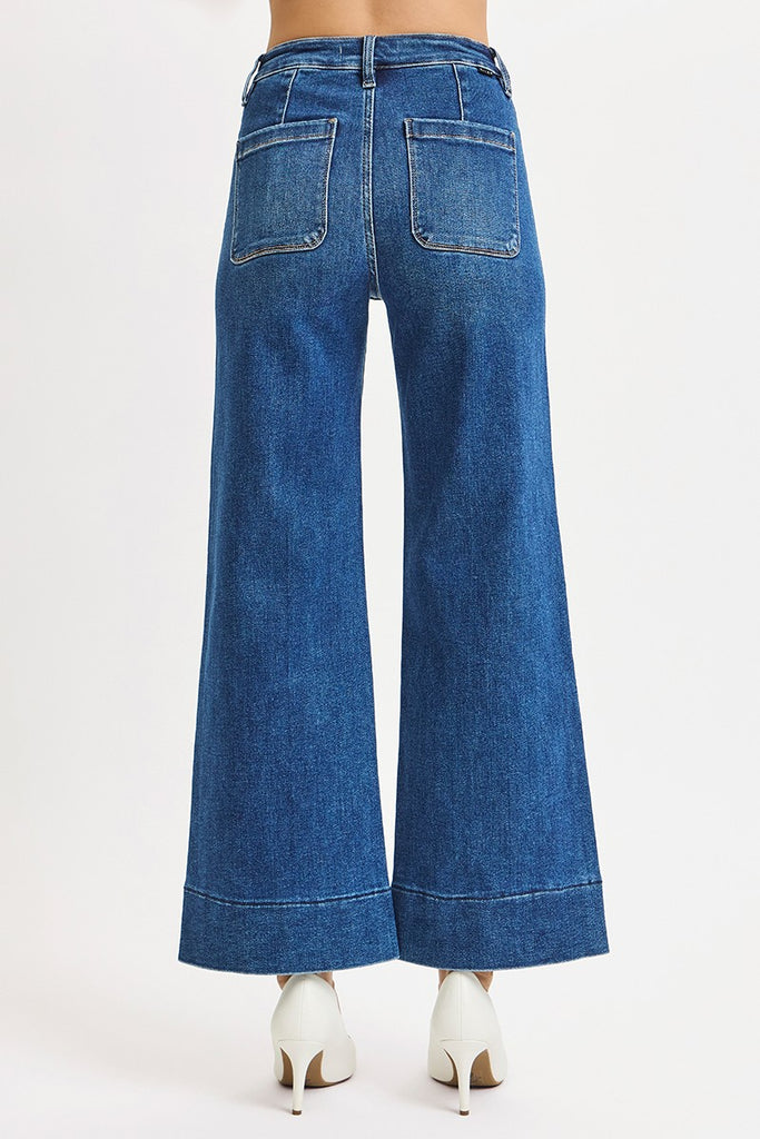 Risen | Hawn Front Patch Wide Leg Jeans - BluePeppermint Boutique