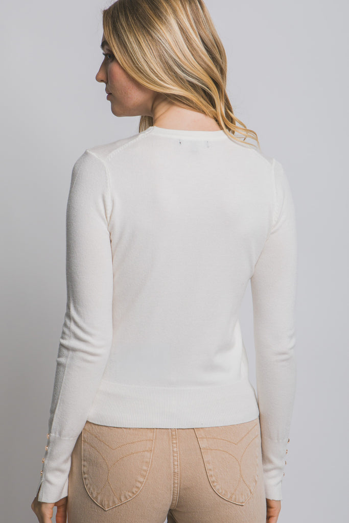 Golden Button Sleeve Sweater - Ivory - BluePeppermint Boutique