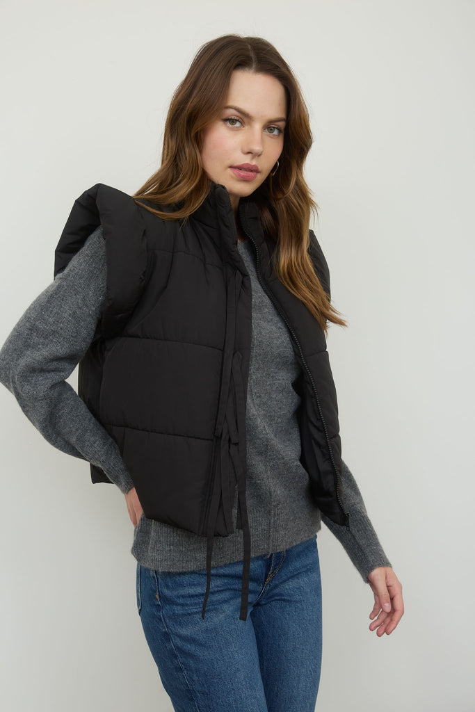 Bow Puffer Vest - Black - BluePeppermint Boutique